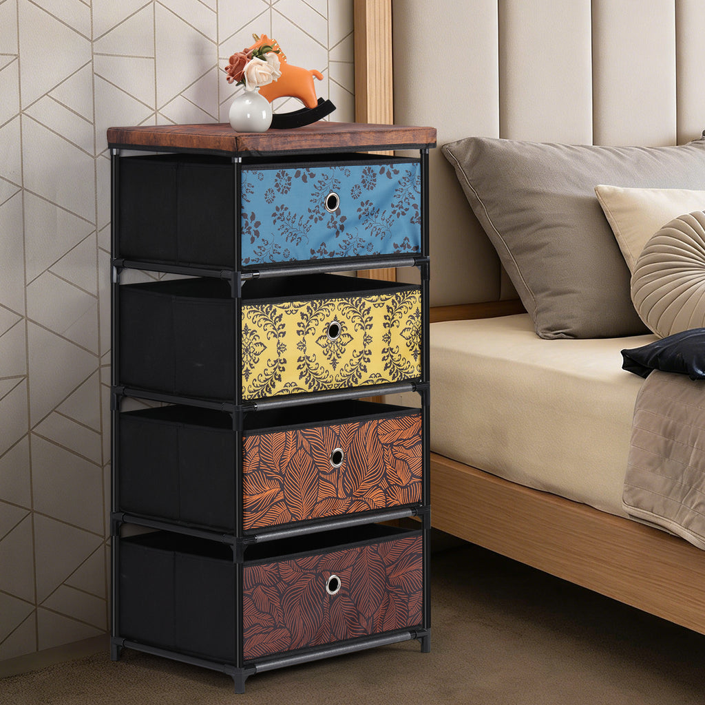 4 Drawer Fabric Dresser Storage Tower, Vertical Organizer Cabinet for Bedroom Closet Entryway Hallway Color Printed Foldable Drawers