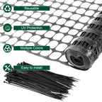 4' x 100' Plastic Mesh Safety Fence - High-Visibility Construction Barrier Netting - Includes 100 Zip Ties for Garden & Poultry