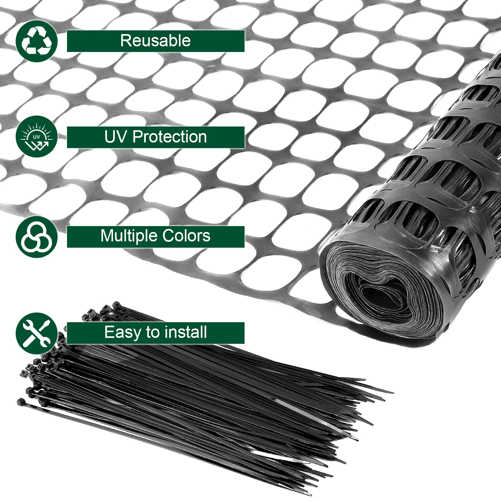 4' x 100' Plastic Mesh Safety Fence - High-Visibility Construction Barrier Netting - Includes 100 Zip Ties for Garden & Poultry