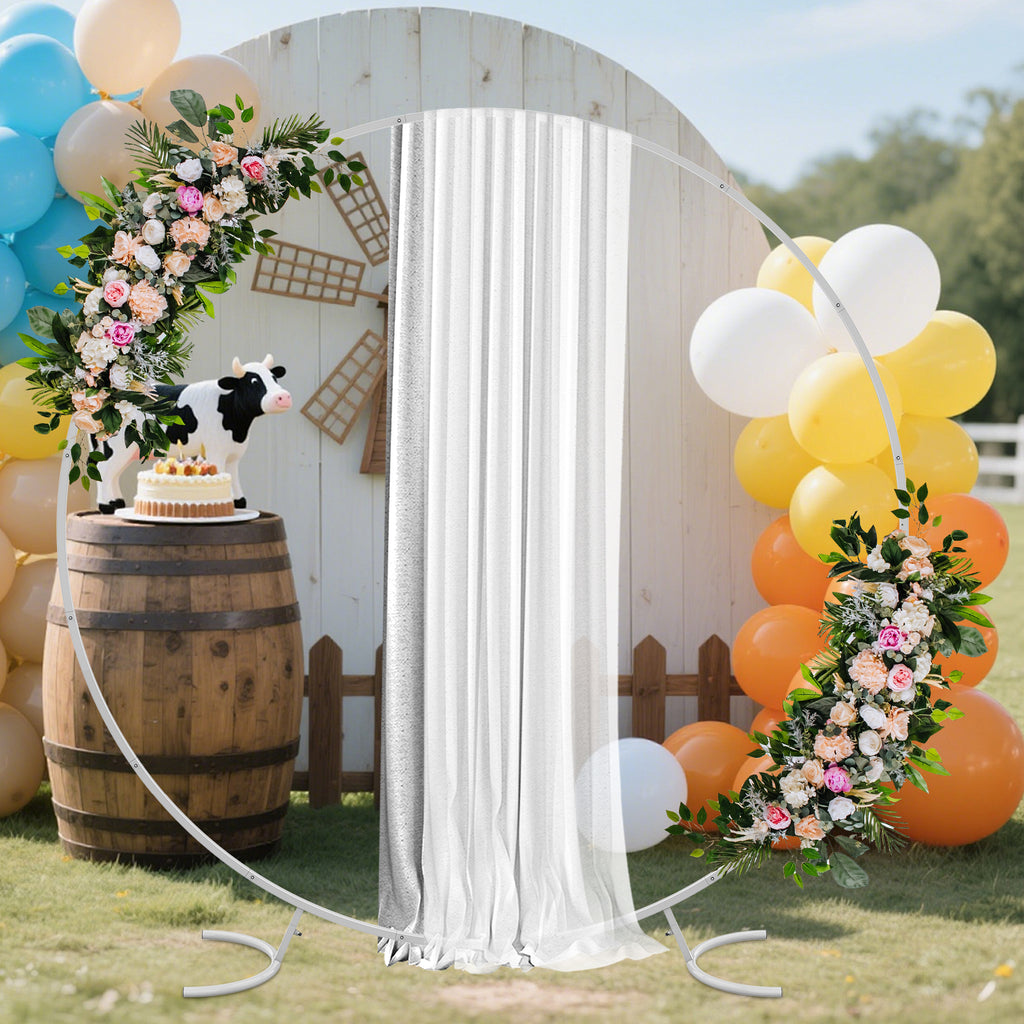 6.6ft White Circle Balloon Arch Stand, Metal Round Backdrop Frame for Wedding & Baby Shower