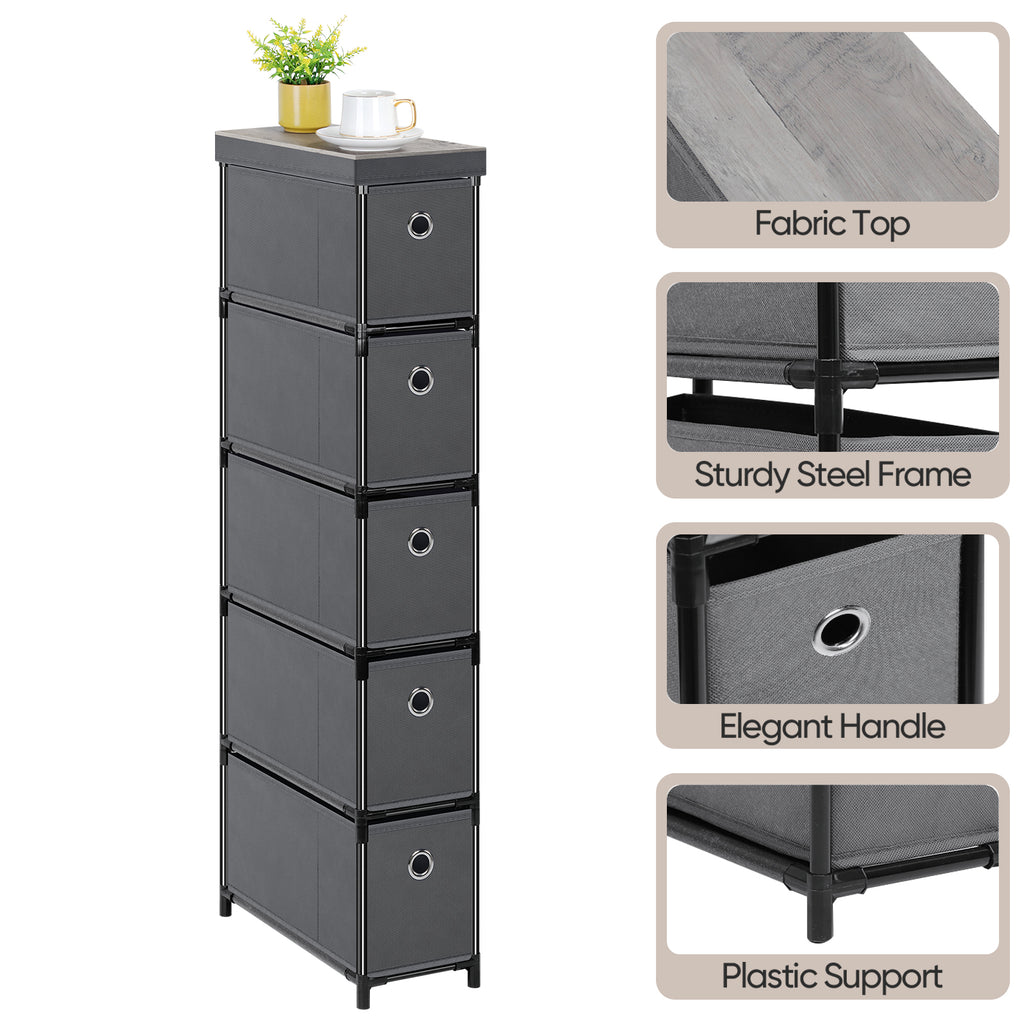 5-Drawer Narrow Grey Dresser - Lightweight Fabric Storage Cabinet for Laundry & Entryway