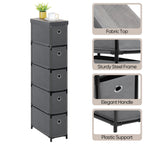 5-Drawer Narrow Grey Dresser - Lightweight Fabric Storage Cabinet for Laundry & Entryway