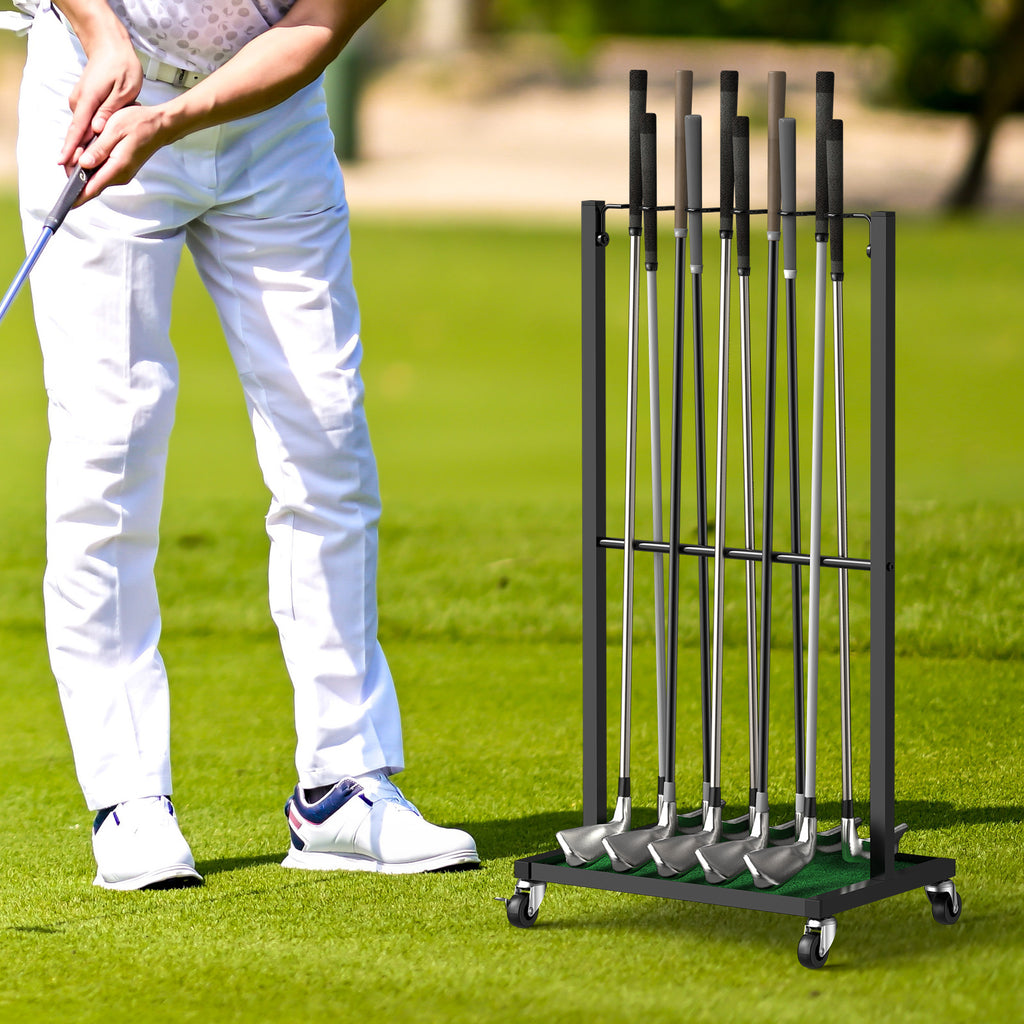 Professional Golf Club Display Stand - 10-Club Rolling Storage Rack for Garage & Indoor Use, Black,
