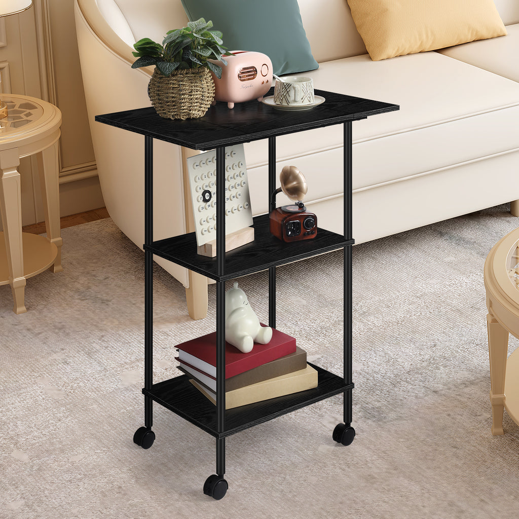 3-Tier Rolling Printer Stand with Storage - Mobile Under Desk Machine Cart for Home Office Supplies, Black,