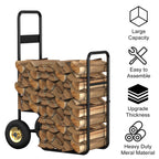 Portable 2-Tier Firewood Rack with Wheels, Heavy-Duty Firewood Cart for Indoor/Outdoor Log Storage