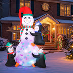 7FT Christmas Inflatable Snowman with 3 Penguins & Rotating Multi-Color LED Lights, Animated Yard Decor