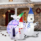 6FT Christmas Inflatable Polar Bear & Igloo Set, 3 Polar Bears with Colorful LEDs, Blow Up Yard Decor