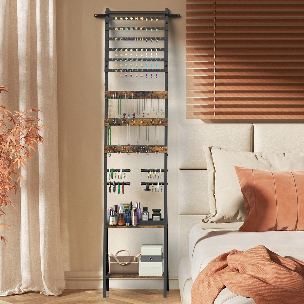 Floor-Standing Jewelry Organizer Mirror with Storage Shelves