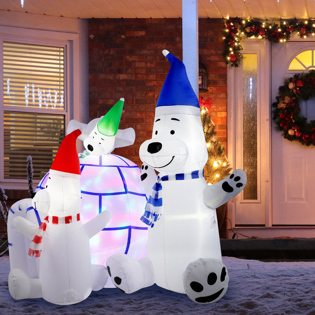6FT Christmas Inflatable Polar Bear & Igloo Set, 3 Polar Bears with Colorful LEDs, Blow Up Yard Decor