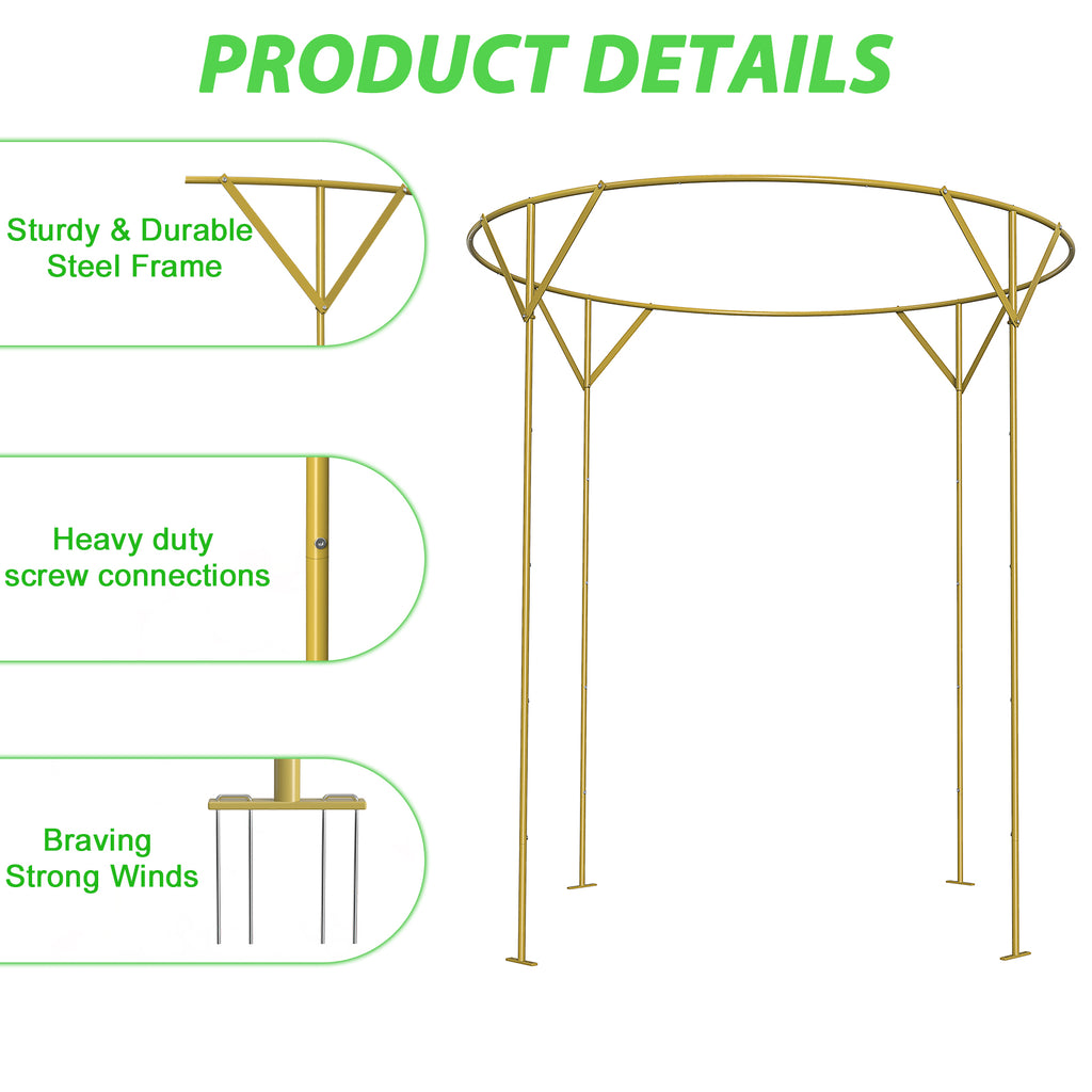 Elegant Round Wedding Arch Backdrop Stand (230cm H x 150cm W) - Luxury Champagne Gold Metal Ceremony Arch