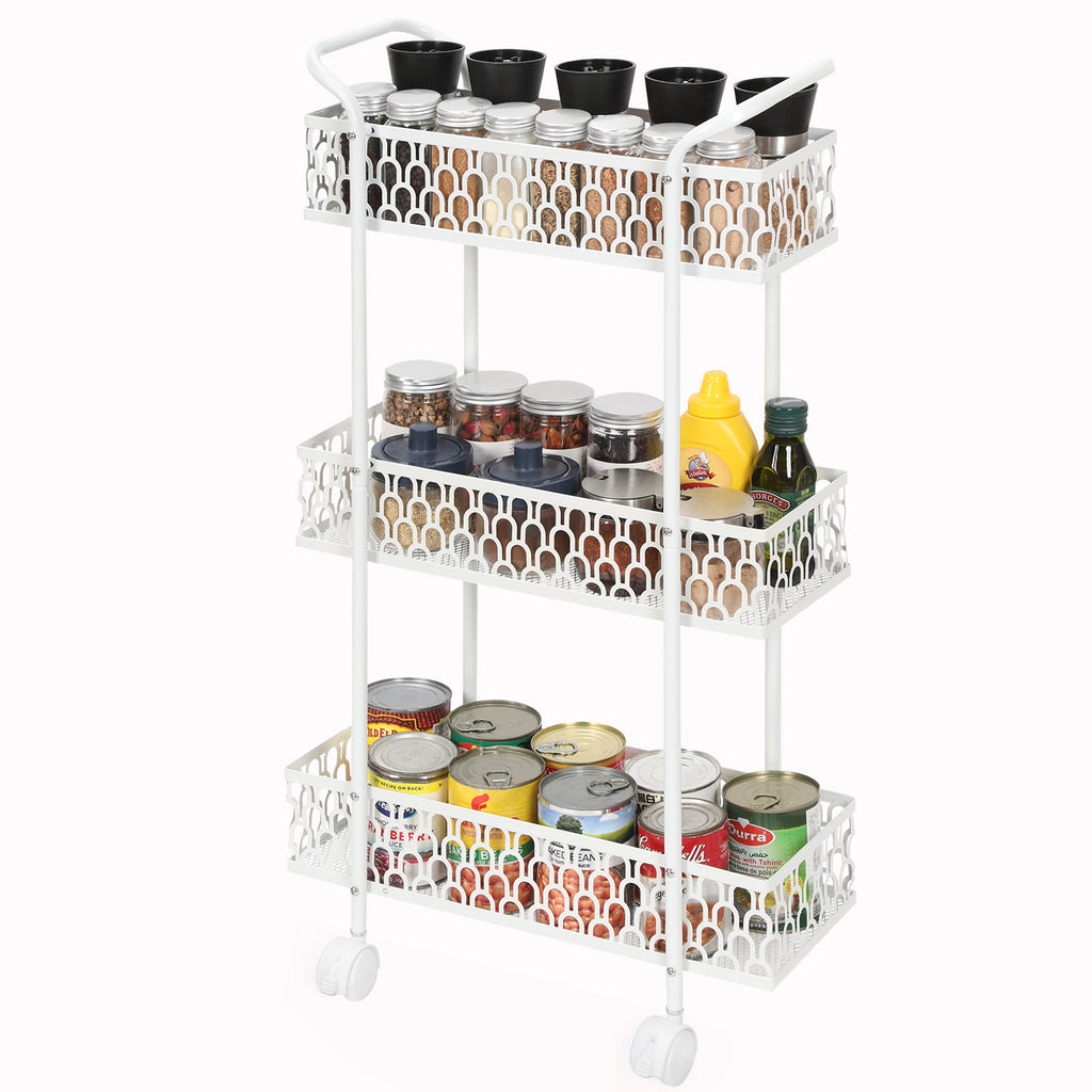 3 Layers, Slim Storage Cart with Wheels, Kitchen Rolling Cart Frame, Mobile Metal Storage Room Cart Frame for Bathroom Laundry, Rolling Multipurpose Cart for Tight Places Black