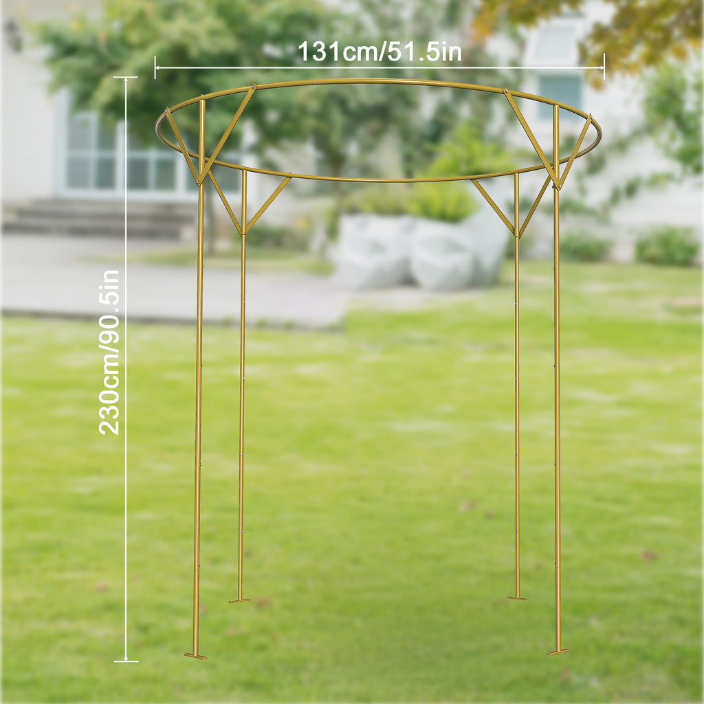 Elegant Round Wedding Arch Backdrop Stand (230cm H x 150cm W) - Luxury Champagne Gold Metal Ceremony Arch