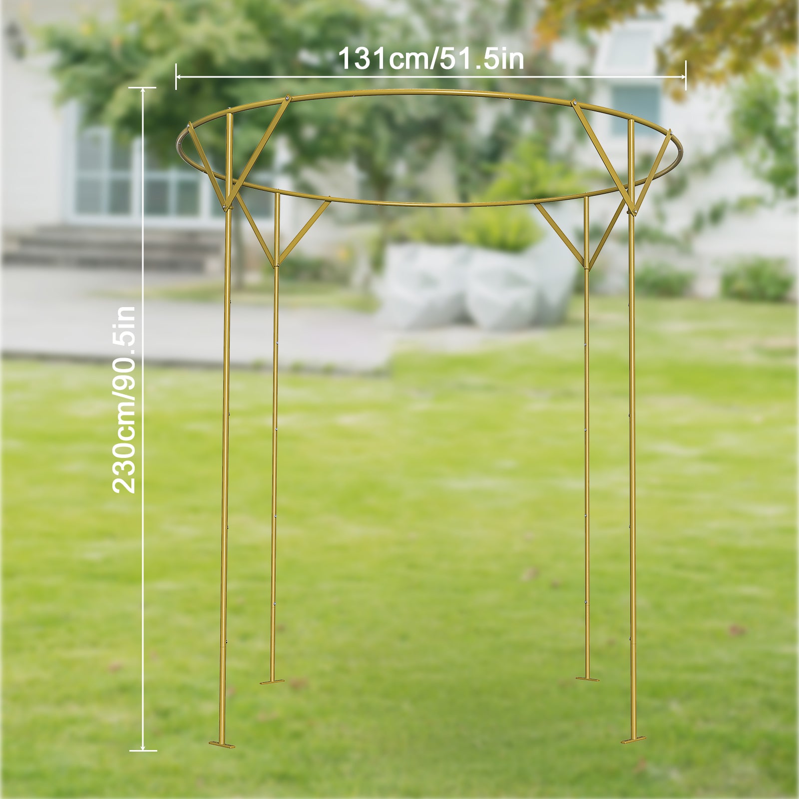 Elegant Round Wedding Arch Backdrop Stand (230cm H x 150cm W) - Luxury Champagne Gold Metal Ceremony Arch