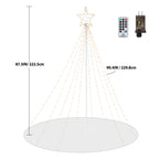 Outdoor Christmas Star Tree Light, 11-Foot Waterfall String Lights with Topper Star for Yard and Party Decorations, Warm White,