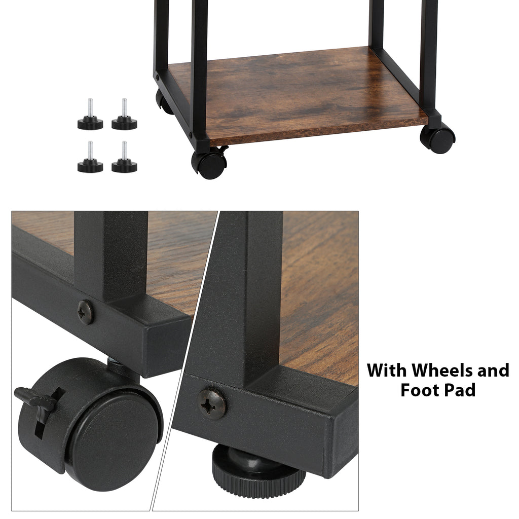 3-Tier Rolling Printer Stand - Under Desk Industrial Printer Cart with Adjustable Height