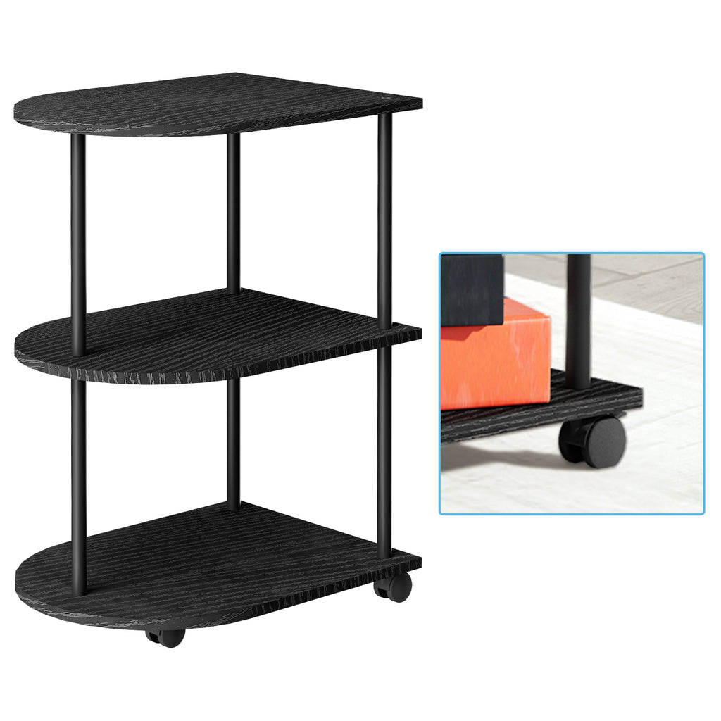 3-Tier Half Moon End Table with Rolling Casters & Storage