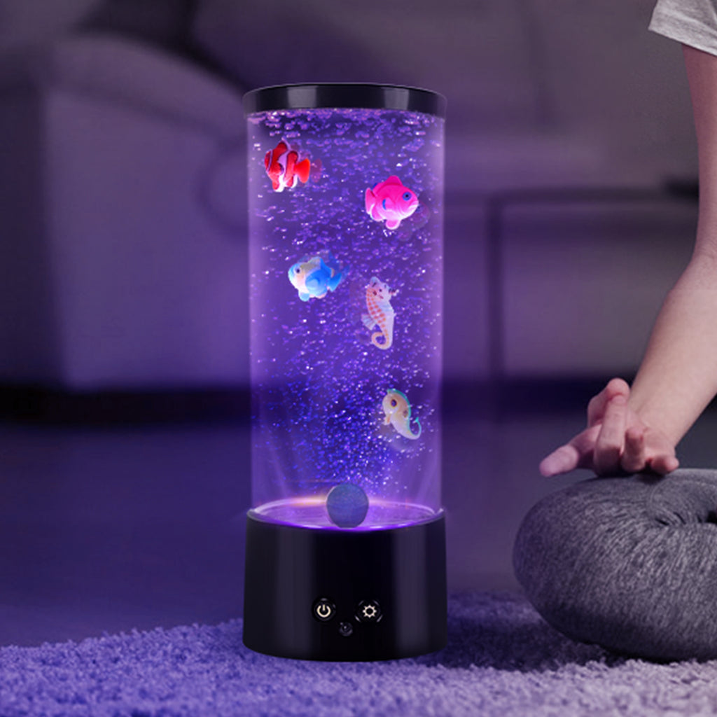 Color Changing Bubble Fish Lamp - Desktop Artificial Aquarium with 4 Lighting Modes - USB or Battery Powered Mood Light for Kids' Room & Relaxation