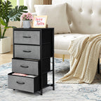 4-Drawer Fabric Dresser Storage Tower - Grey Chest of Drawers with Black Metal Frame