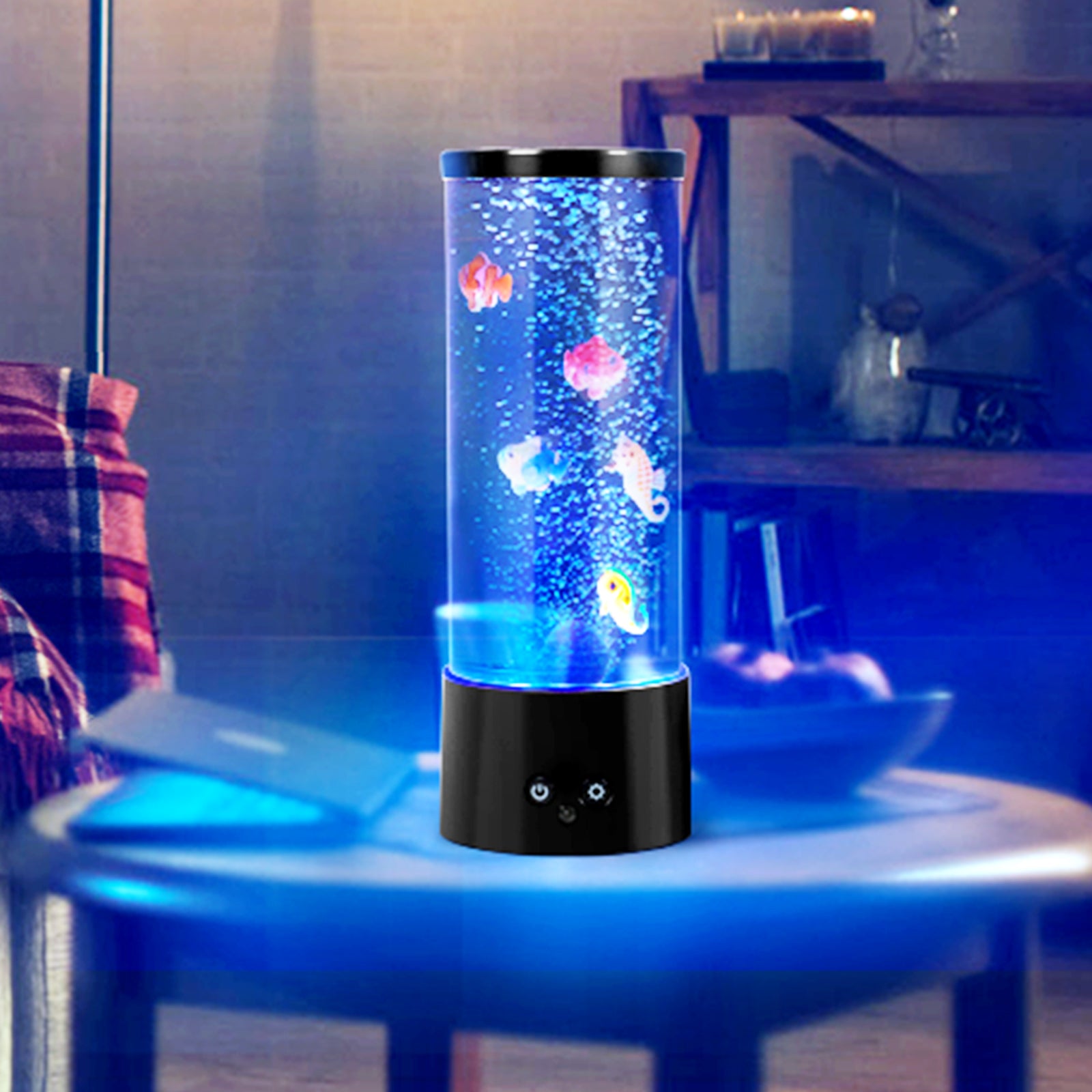 Color Changing Bubble Fish Lamp - Desktop Artificial Aquarium with 4 Lighting Modes - USB or Battery Powered Mood Light for Kids' Room & Relaxation