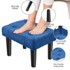 Small Teddy Velvet Foot Stool with Wood Legs, Tufted Rectangle Ottoman Foot Rest, Soft Padded Mini Footstool for Under Desk, Bedroom, Living Room, Sofa Side, Entryway, Dark Blue