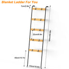 5-Tier Blanket Ladder with 10 Removable Hooks - Wall-Leaning Towel Rack & Scarf Organizer for Bedroom & Bathroom, Modern Home Decor Stand, Black