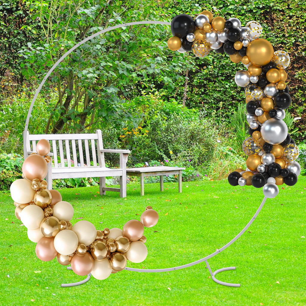 6.6ft White Circle Balloon Arch Stand, Metal Round Backdrop Frame for Wedding & Baby Shower