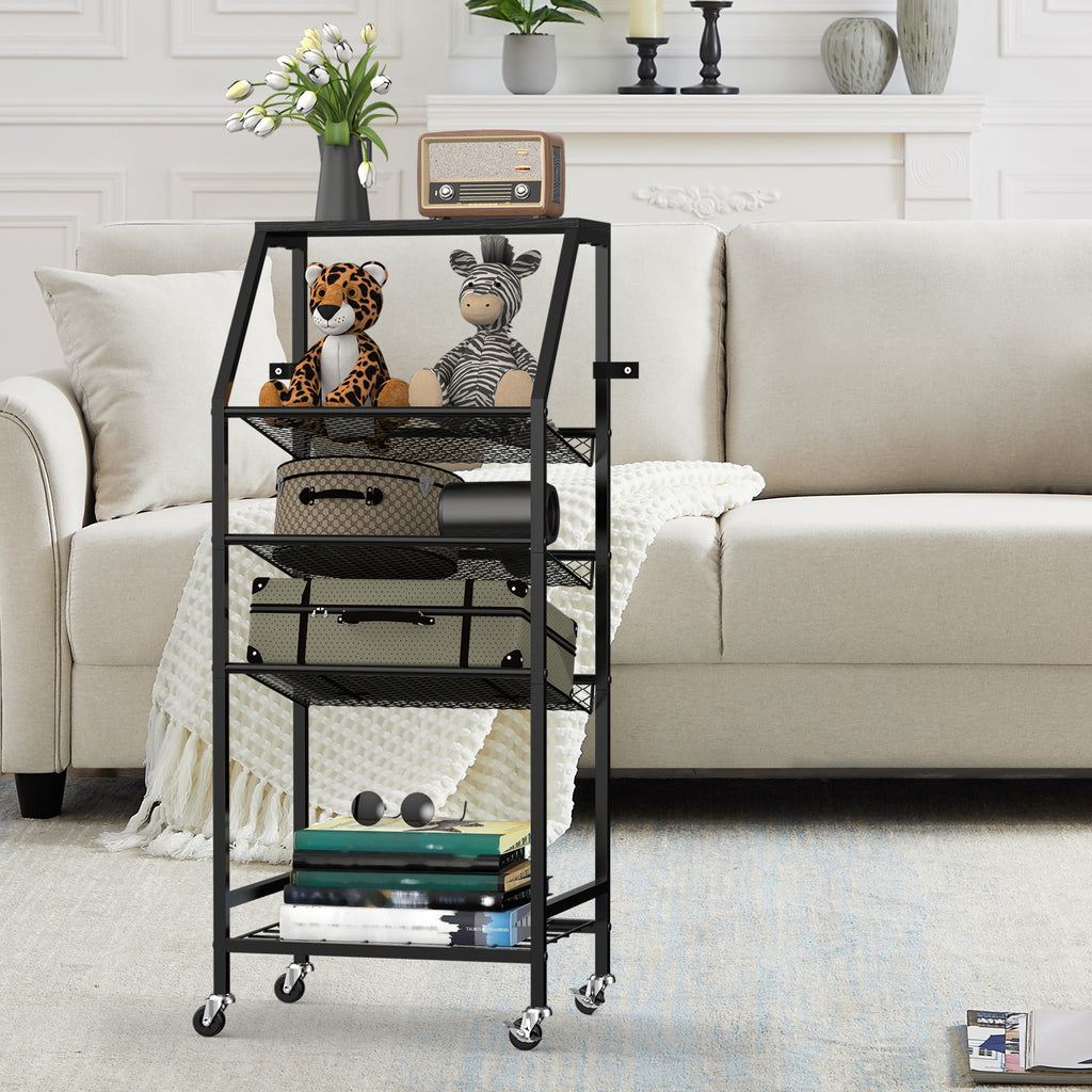 5-Tier Rolling Utility Cart with Storage Baskets - Versatile Home Organizer for Bathroom, Bedroom & Kids' Room, Multi-Purpose Mobile Shelf, Black