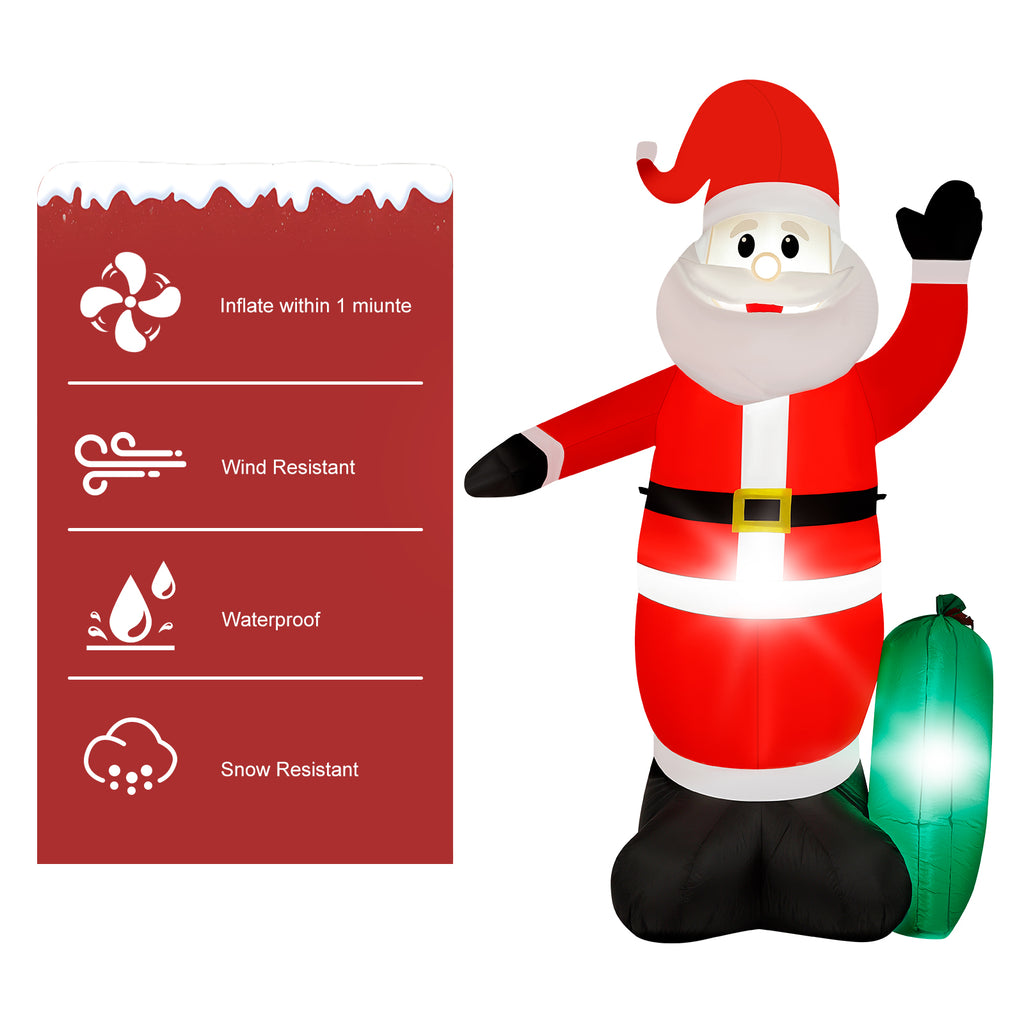 8FT Christmas Inflatable Santa Claus with Waving Hand & Built-in LEDs, Blow Up Outdoor Holiday Decor