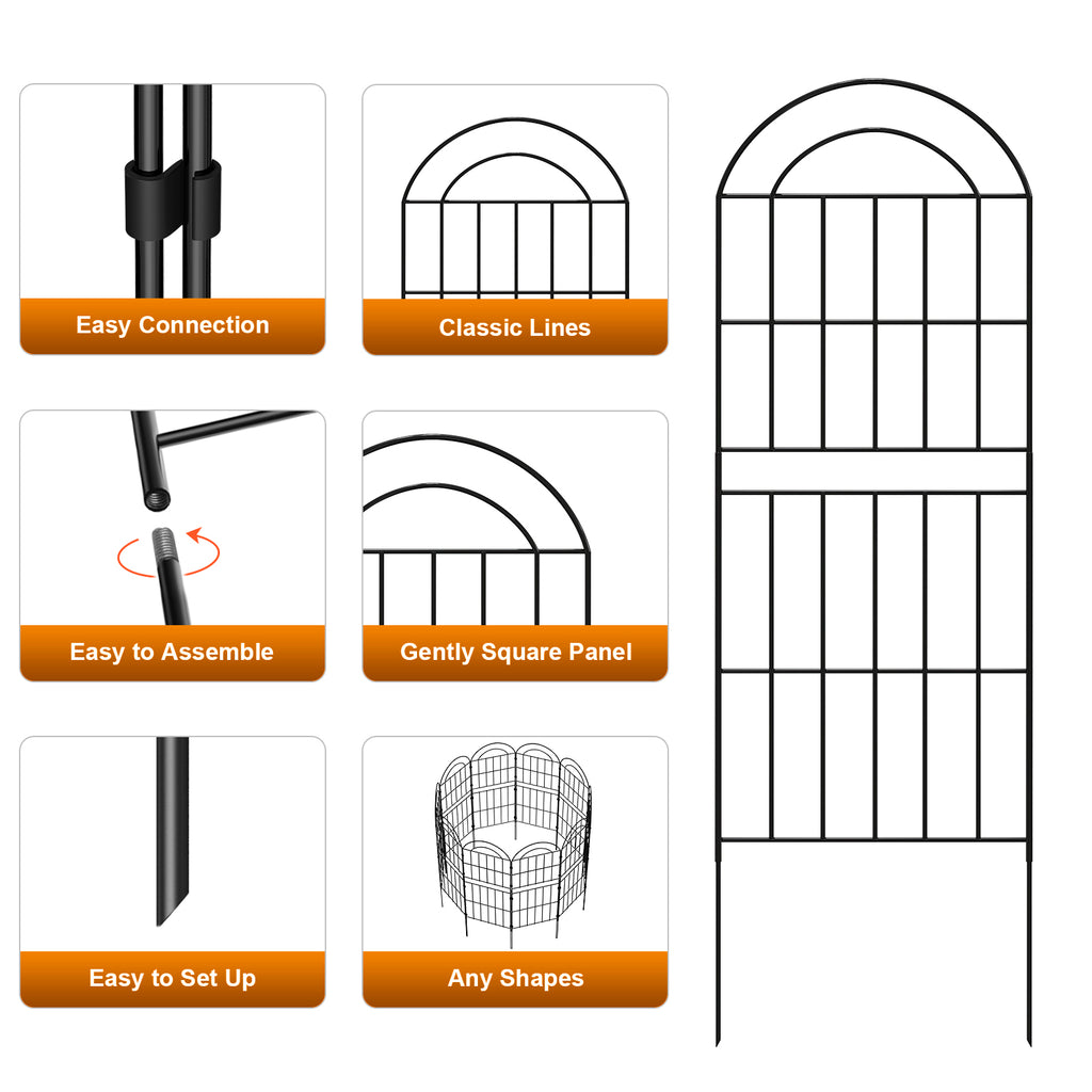 Double-Layer Decorative Garden Fence - 10-Pack Black Metal Wire Pet Barrier & Landscape Edging,