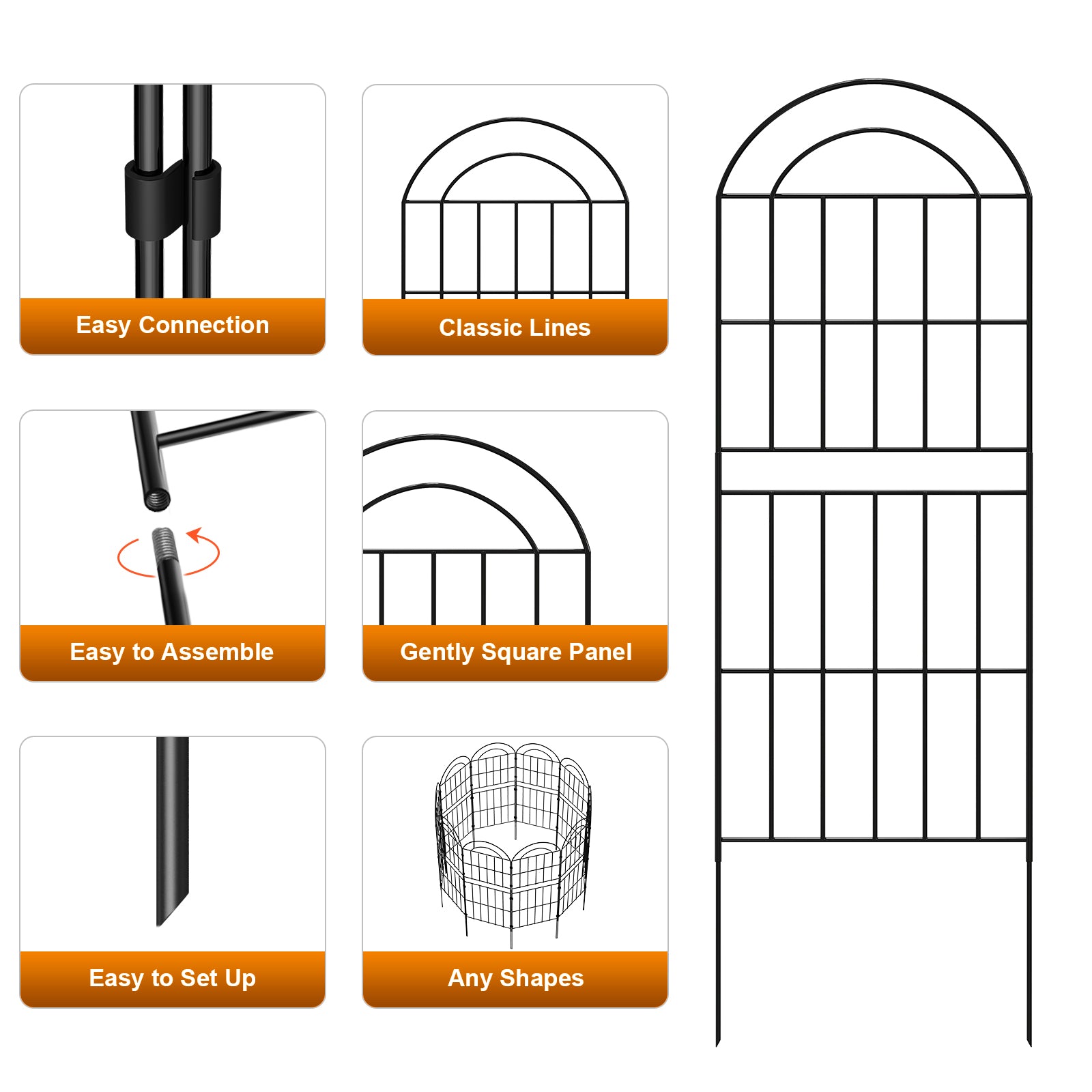 Double-Layer Decorative Garden Fence - 10-Pack Black Metal Wire Pet Barrier & Landscape Edging,