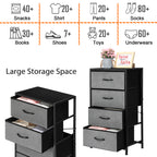 4-Drawer Fabric Dresser Storage Tower - Grey Chest of Drawers with Black Metal Frame