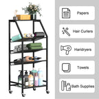 5-Tier Rolling Utility Cart with Storage Baskets - Versatile Home Organizer for Bathroom, Bedroom & Kids' Room, Multi-Purpose Mobile Shelf, Black