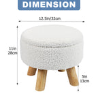 Small Round Boucle Storage Ottoman - Teddy Velvet Foot Rest with Wood Legs