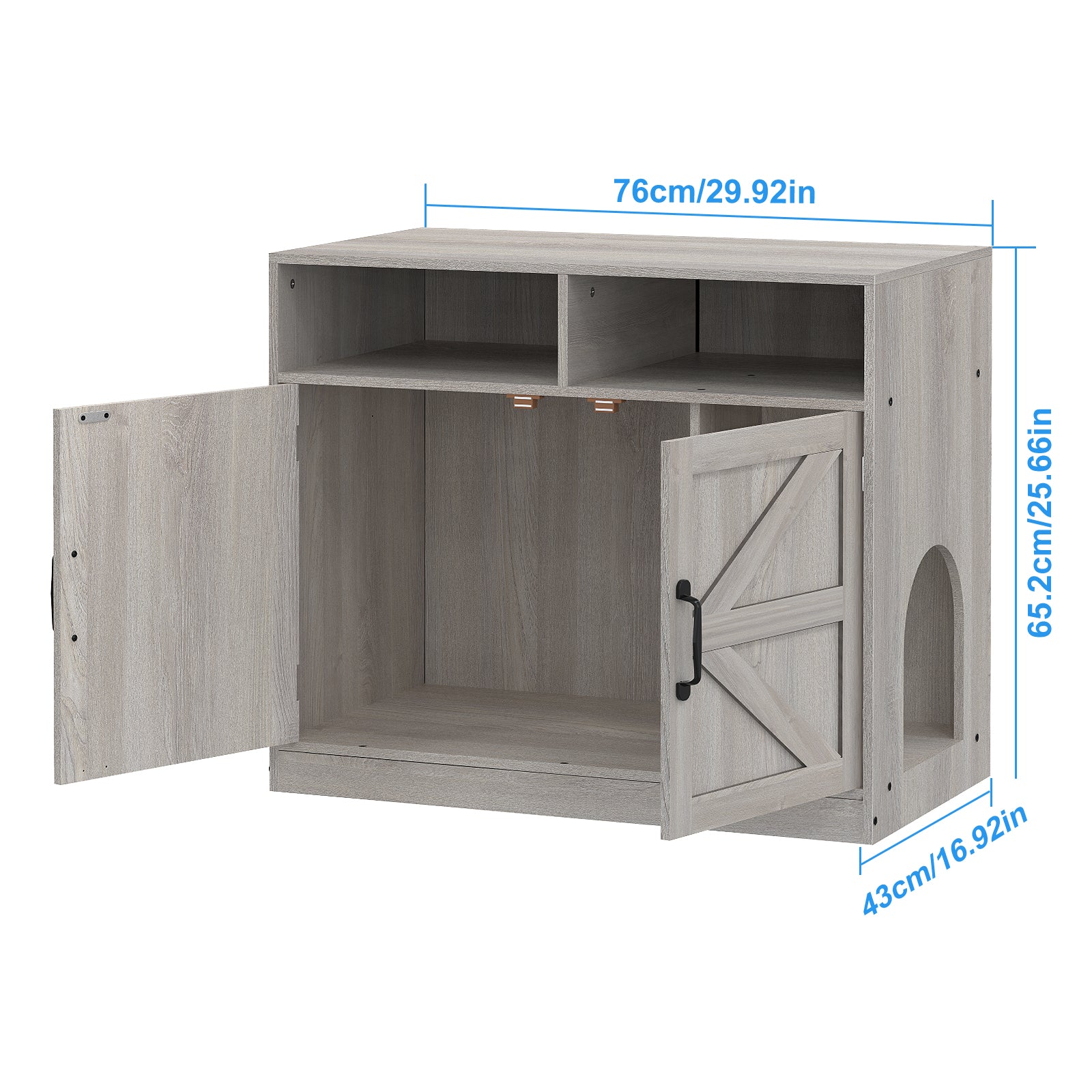 Hidden Cat Litter Box Enclosure Furniture - Modern Grey Pet House with Removable Divider & Storage Shelves