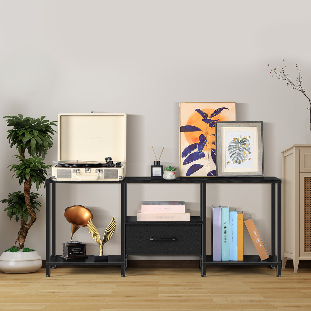 46inch TV Stand with Fabric Drawer, 3-Tier Media Console with Adjustable Feet for 55inch TV