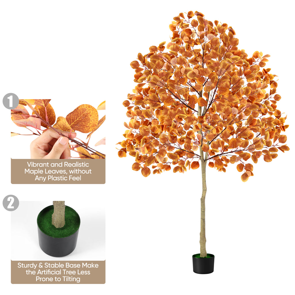 6ft Artificial Maple Tree with Red Foliage, Tall Faux Autumn Maple Tree for Indoor Home Office & Fall Seasonal Decoration