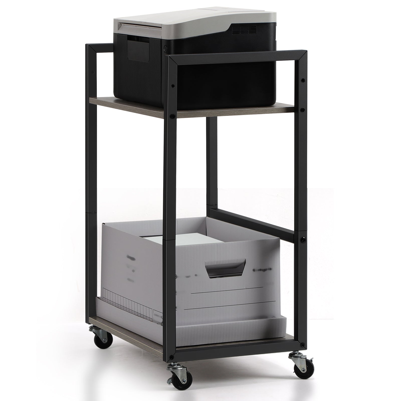 2-Tier Mobile Computer Tower Stand - Grey CPU Holder with Rolling Wheels for Home Office