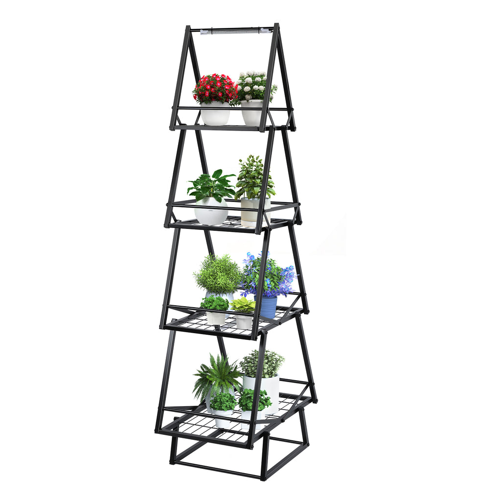 Plant Stand Indoor with Grow Lights - 67" Tall Plant Shelf, Lighted Corner Plant Stands for Indoor Growing, 4 Tiered Large Flower Holder, Christmas Tree Shaped Decorative Rack for Living Room