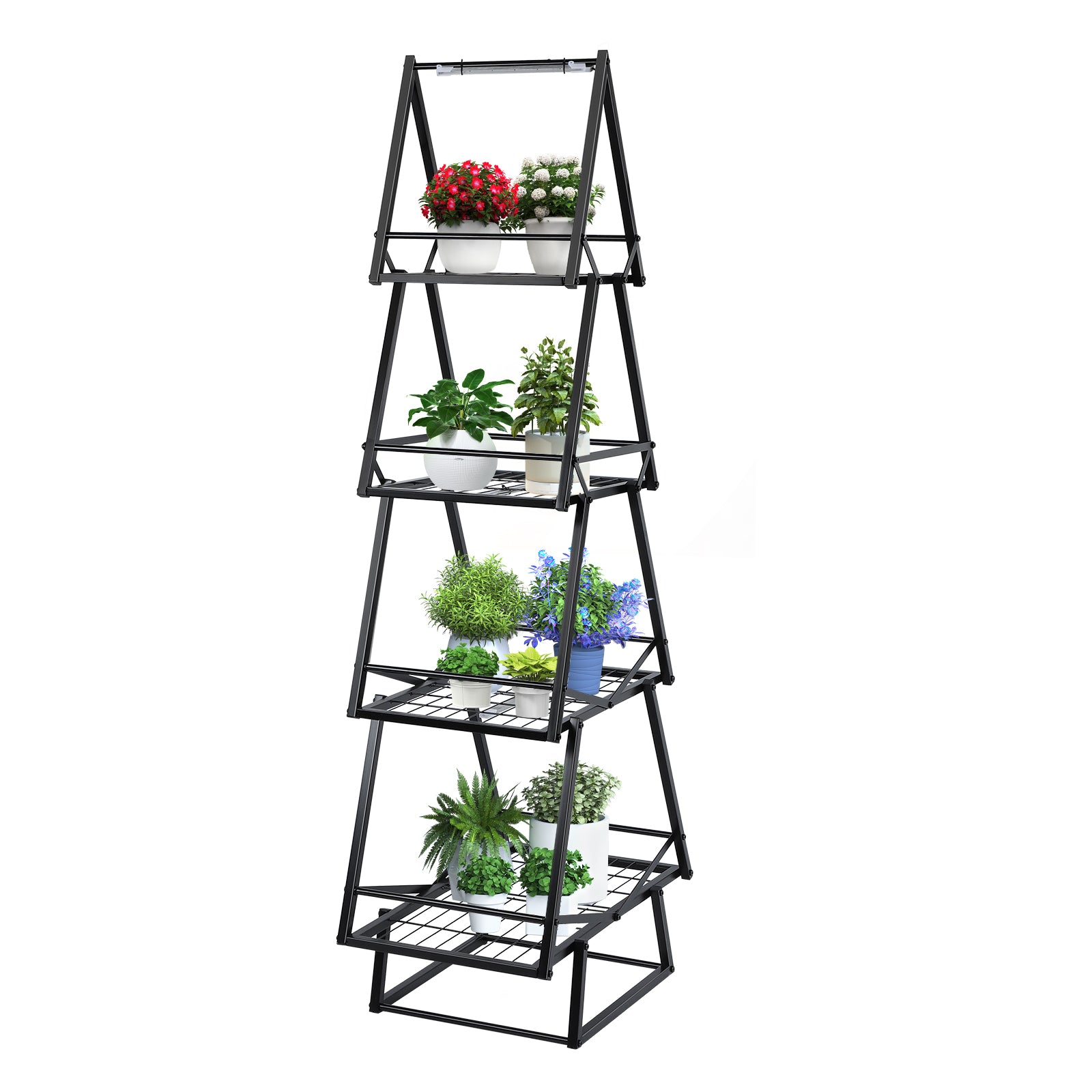 Plant Stand Indoor with Grow Lights - 67" Tall Plant Shelf, Lighted Corner Plant Stands for Indoor Growing, 4 Tiered Large Flower Holder, Christmas Tree Shaped Decorative Rack for Living Room