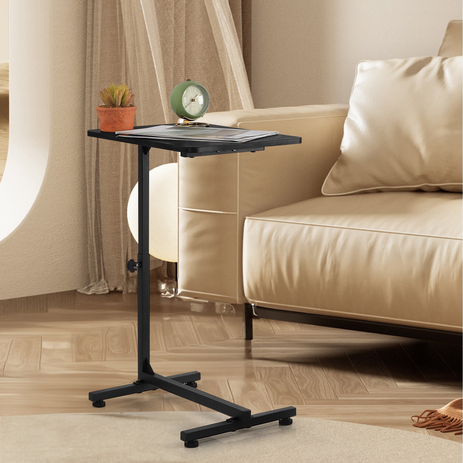 Adjustable Height C-Shaped Side Table with Mobile Base