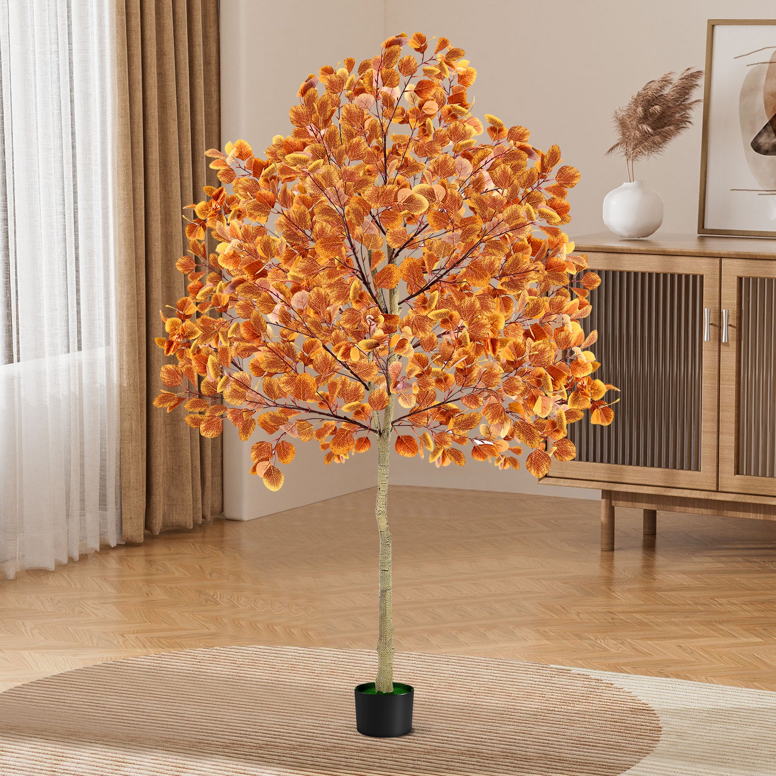 6ft Artificial Maple Tree with Red Foliage, Tall Faux Autumn Maple Tree for Indoor Home Office & Fall Seasonal Decoration