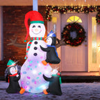 7FT Christmas Inflatable Snowman with 3 Penguins & Rotating Multi-Color LED Lights, Animated Yard Decor