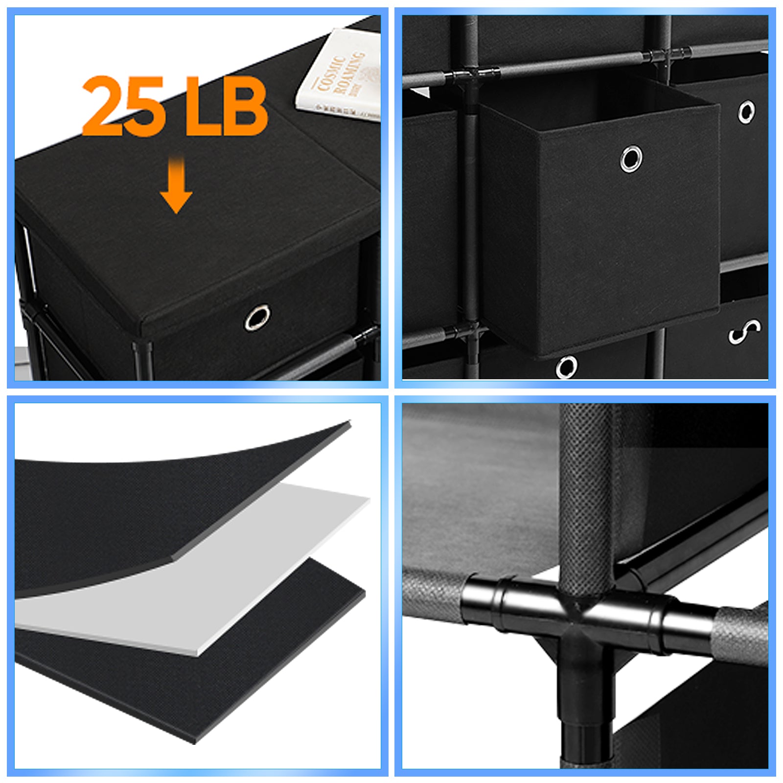 9-Cube Storage Organizer Dresser - Black Fabric Drawer Unit for Clothes & Dorm Room