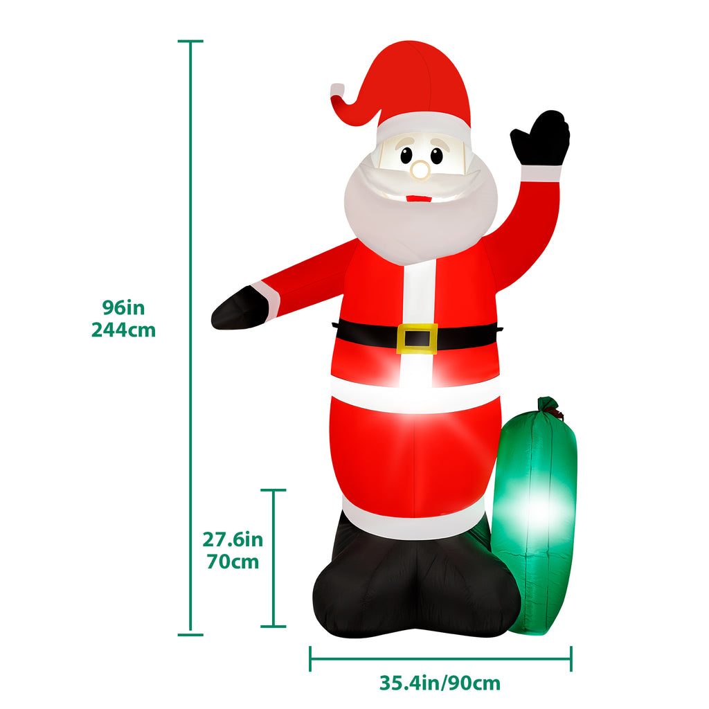 8FT Christmas Inflatable Santa Claus with Waving Hand & Built-in LEDs, Blow Up Outdoor Holiday Decor
