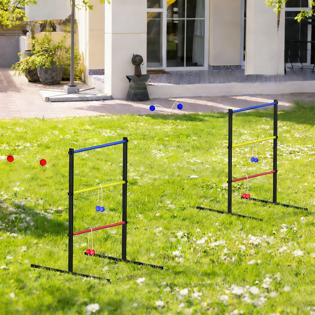 Outdoor Lawn Ladder Toss Game with 6 Soft Rubber Bolo Balls, Family Backyard Set for Camping and Beach Fun