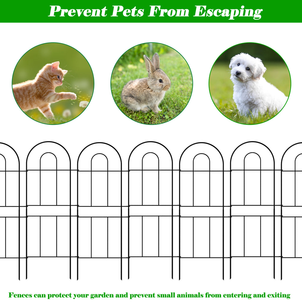 32" (H) x 10ft (L) Decorative Garden Fence - 10-Panel Rustproof Metal Wire Border & Animal Barrier for Dogs, No-Dig Landscape Fencing, Black