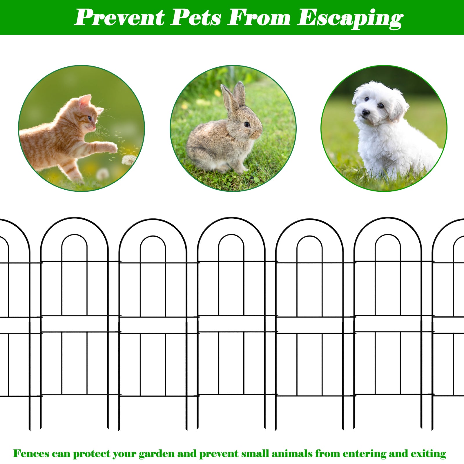 32" (H) x 10ft (L) Decorative Garden Fence - 10-Panel Rustproof Metal Wire Border & Animal Barrier for Dogs, No-Dig Landscape Fencing, Black
