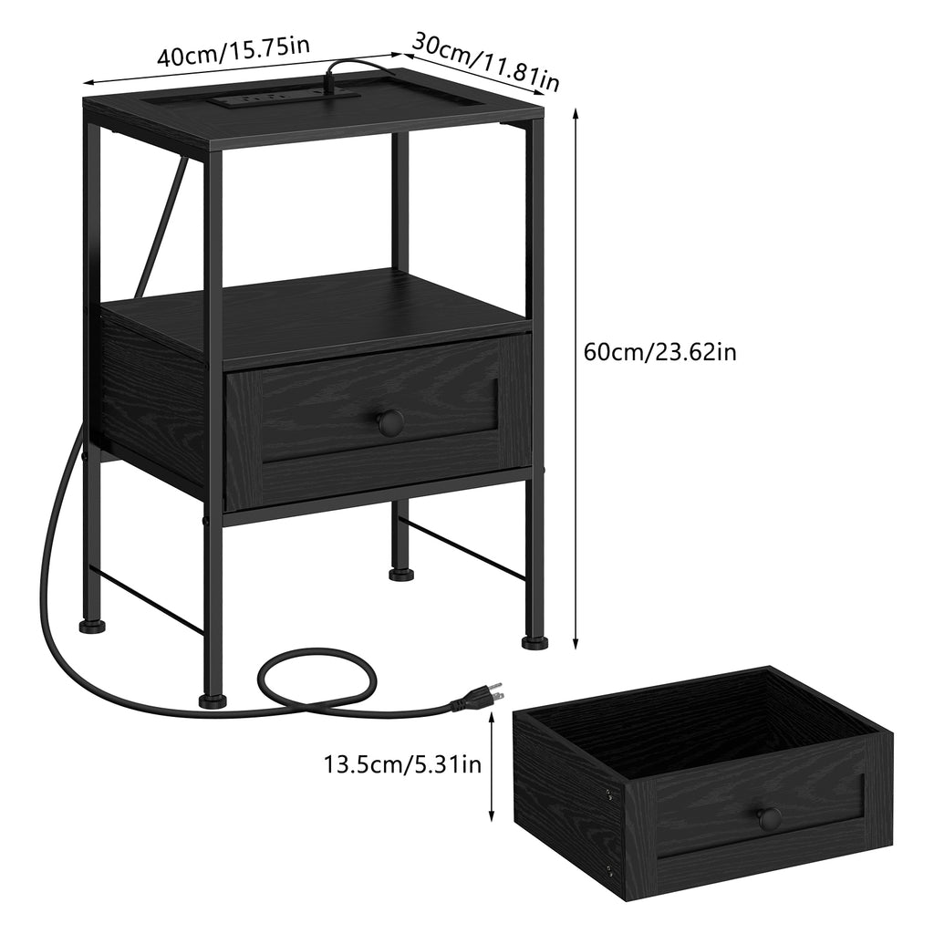 Nightstand with Built-in Charging Station & USB Ports