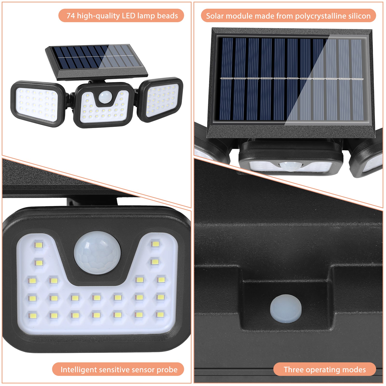 Intelligent Solar Motion Sensor Light – 3-Side LED Outdoor Wall Lamp with Remote Control