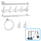 6-Piece Silver Bathroom Accessories Set - Adjustable Towel Bar, Toilet Paper Holder & Robe Hooks